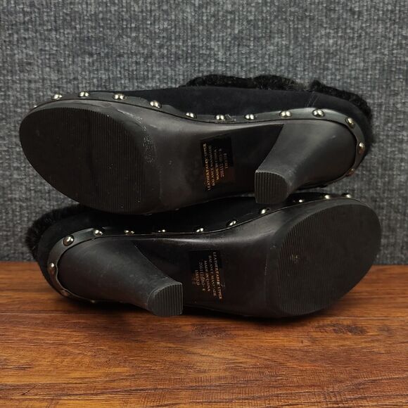 Colin Stuart Faux Fur Trim Heels Womens 8 Black Leather Fabric Studded Dress - Picture 8 of 11